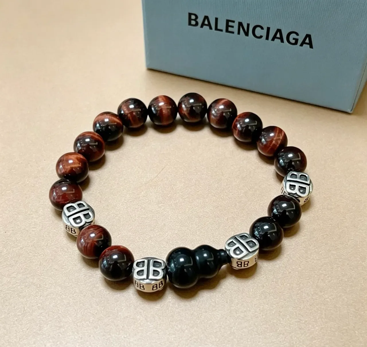Balenciaga Brown Black Beaded Logo-Charm Bracelet 3