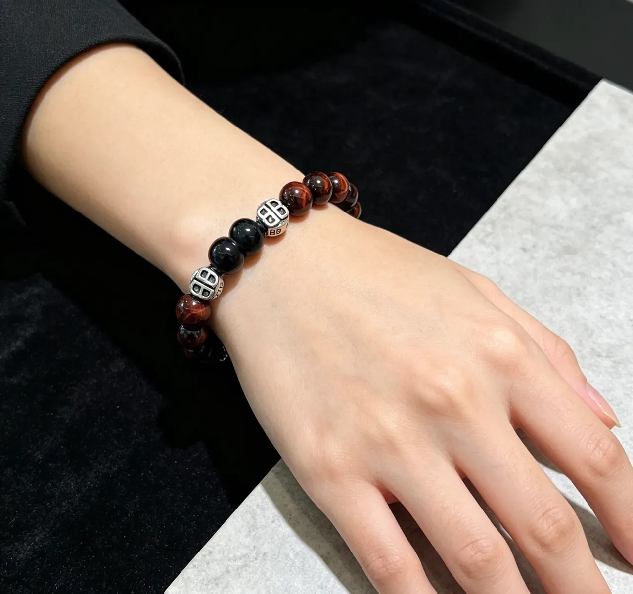 Balenciaga Brown Black Beaded Logo-Charm Bracelet 4