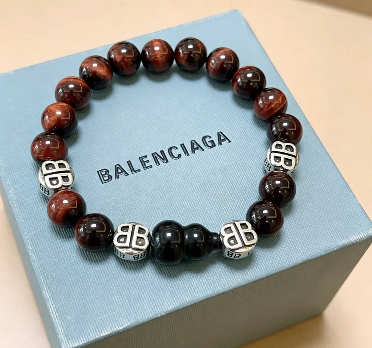 Balenciaga Brown Black Beaded Logo-Charm Bracelet 5