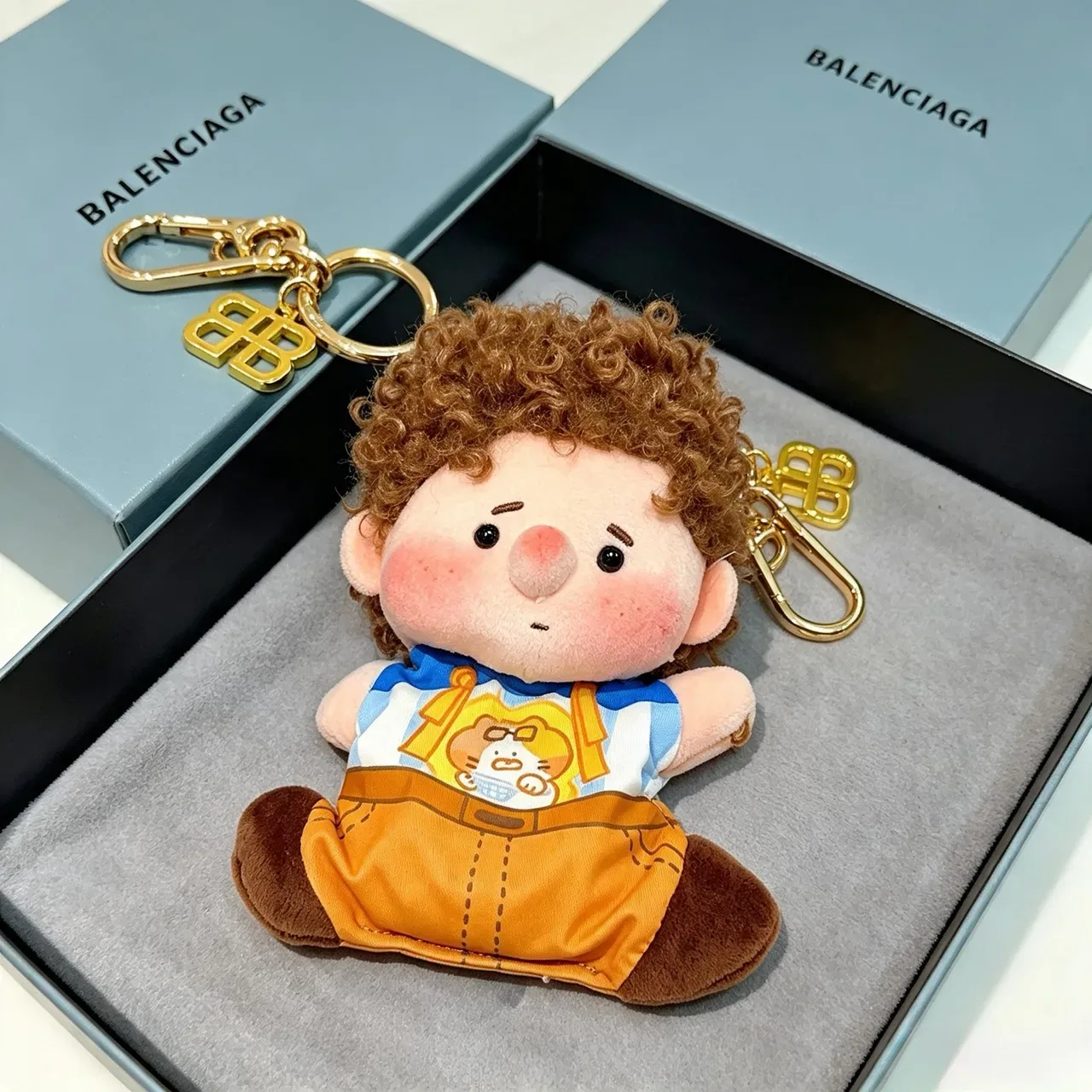 Balenciaga Brown Blue Plush Doll Keychain Accessory Handbag 8