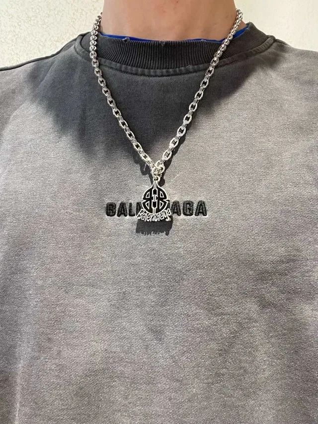 Balenciaga Logo Pendant Chunky Chain Necklace 2