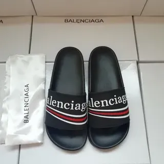 Balenciaga Logo Slide Noir Rouge Sangle Banda Élastique Chaussons