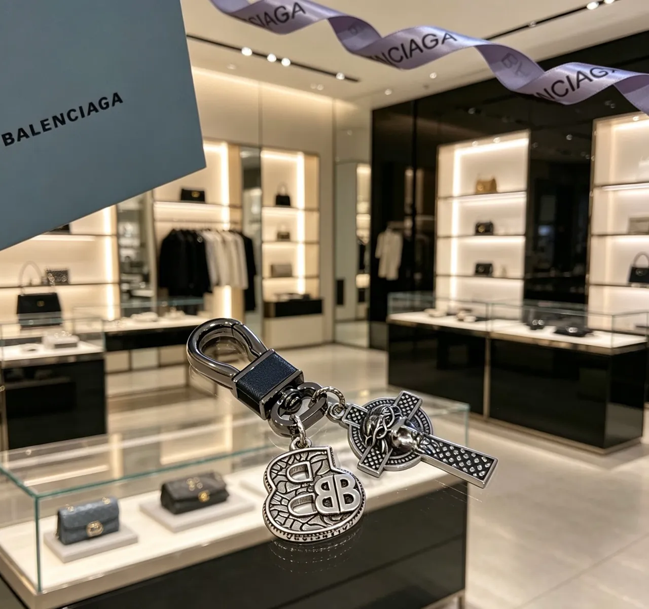 Balenciaga Silver Black Metallic Ornate Jewelry 7