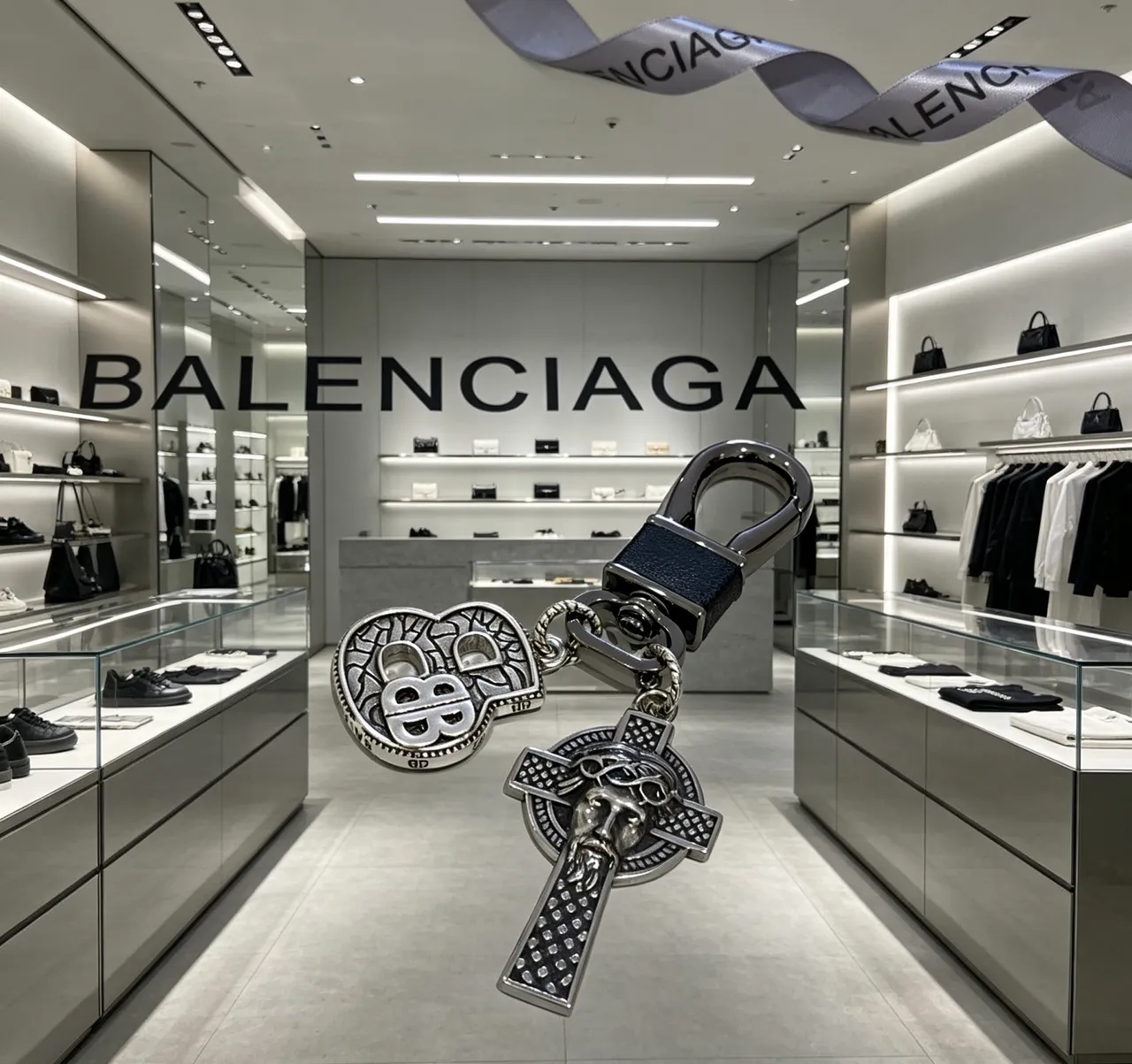 Balenciaga Silver Black Metallic Ornate Jewelry 8