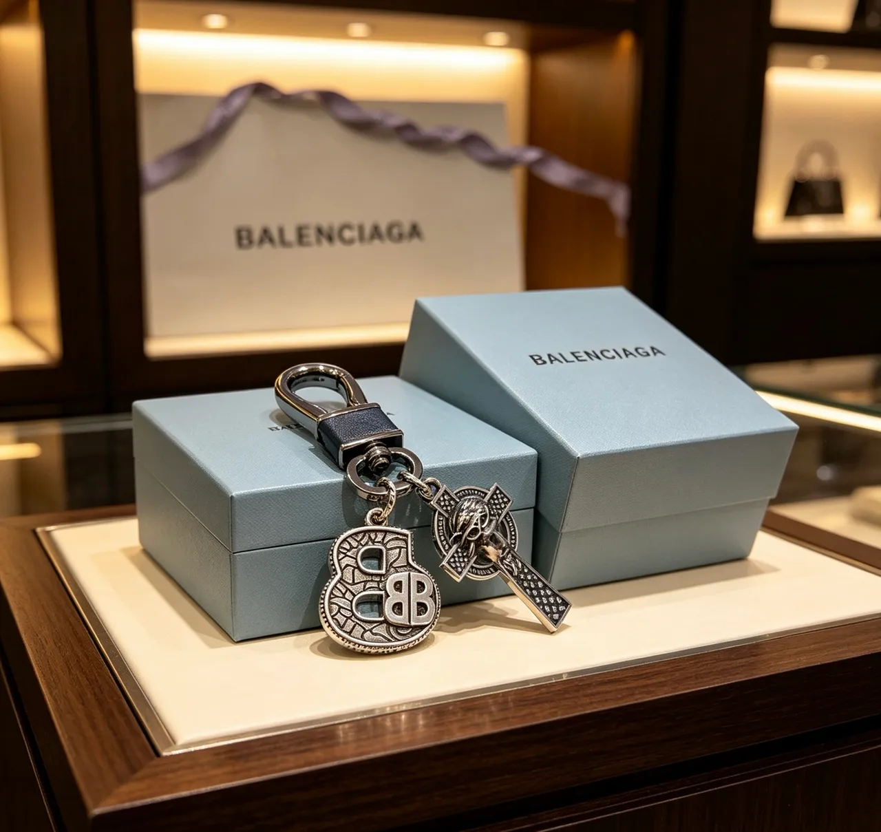 Balenciaga Silver Black Metallic Ornate Jewelry 9