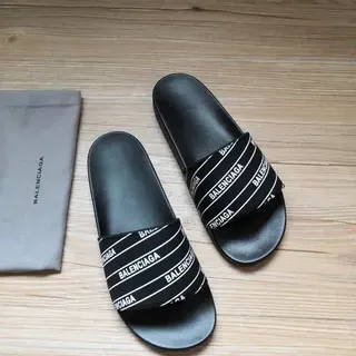 Balenciaga Slide Noir Bande Logo Sandales