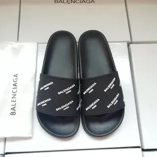 Balenciaga Slide Noir Logo-Print Sangle Chaussons