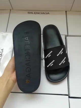 Balenciaga Slide Black Logo-Print Strap Slippers 2