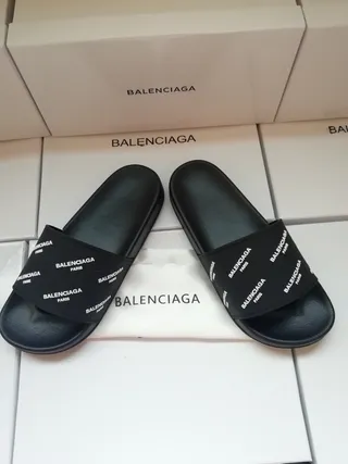 Balenciaga Slide Black Logo-Print Strap Slippers 3