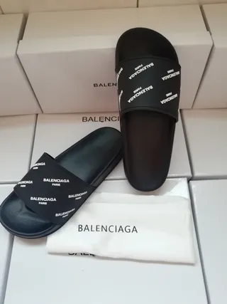 Balenciaga Slide Black Logo-Print Strap Slippers 4