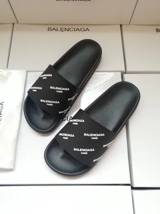 Balenciaga Slide Black Logo-Print Strap Slippers 5