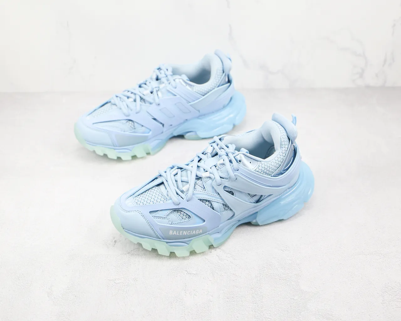 Balenciaga Track Trainer Light Blue and Mint Green Chunky Sneakers 7