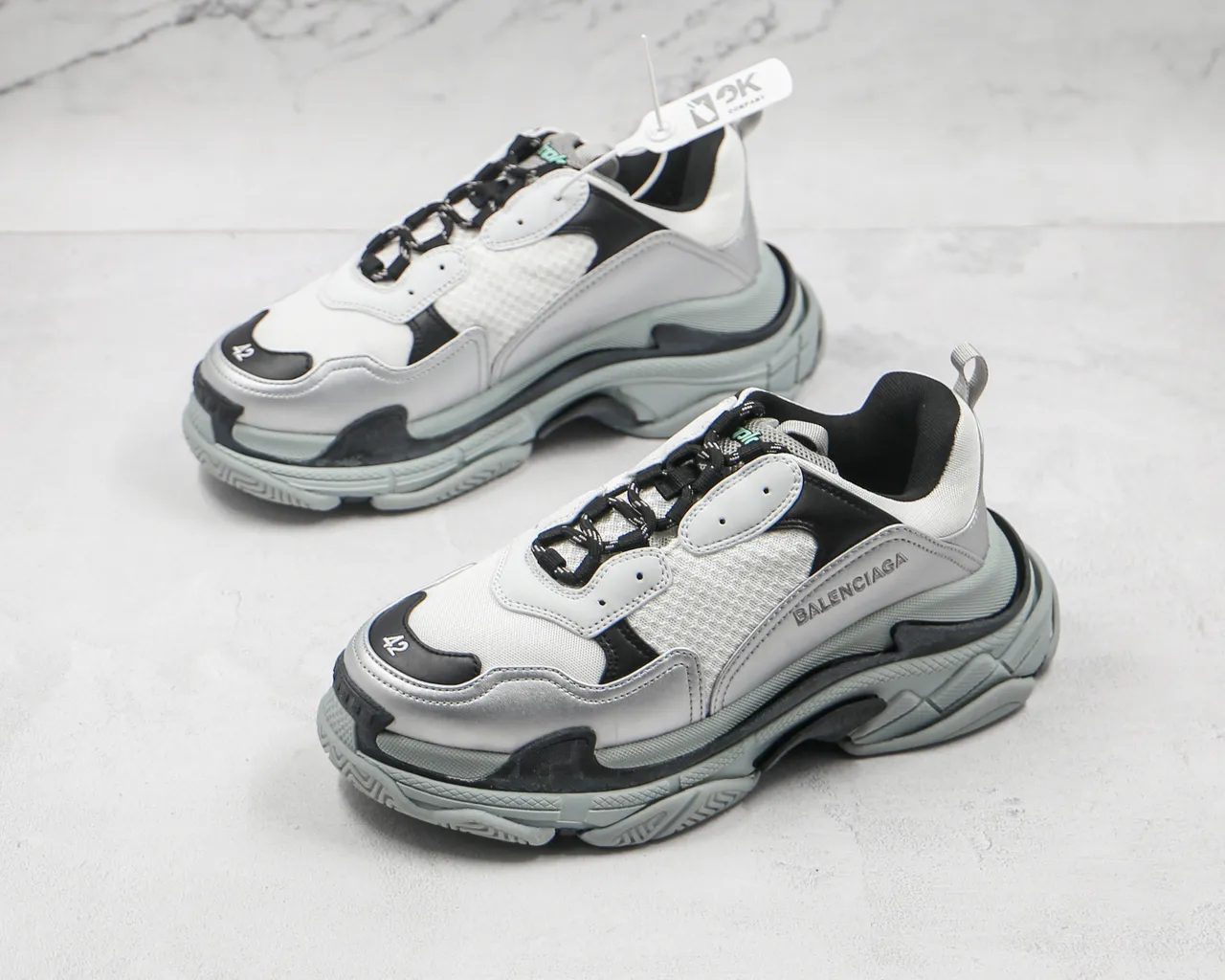 Balenciaga Triple S White Black Gray Chunky Sneakers 7