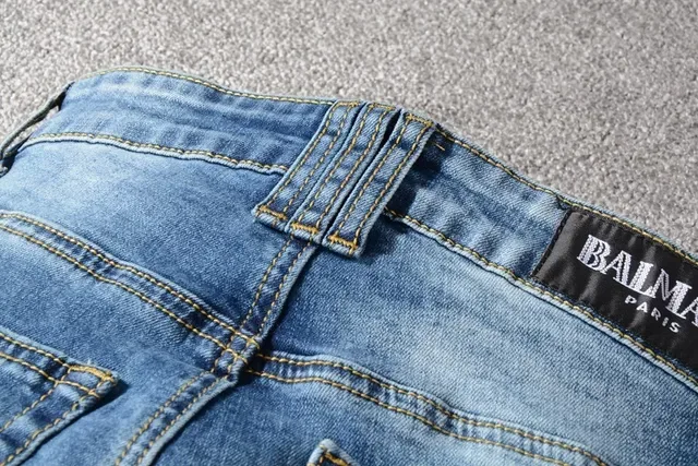 Balmain Moto-Panelled بناطيل جينز زرقاء مهترة 3