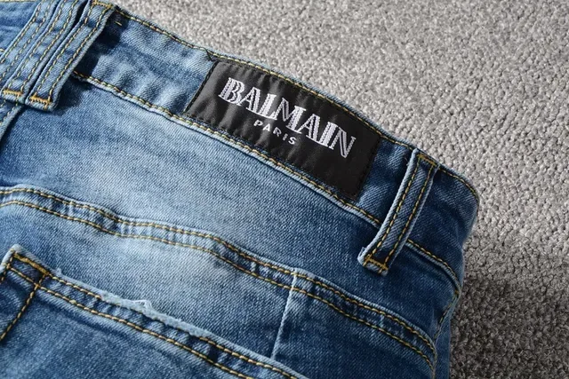 Balmain Moto-Panelled بناطيل جينز زرقاء مهترة 4