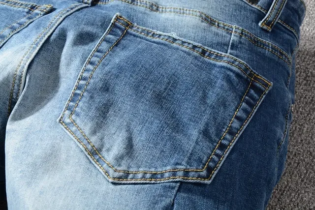 Balmain Moto-Panelled بناطيل جينز زرقاء مهترة 5
