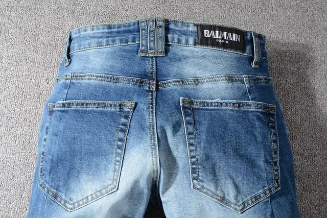 Balmain Moto-Panelled بناطيل جينز زرقاء مهترة 6