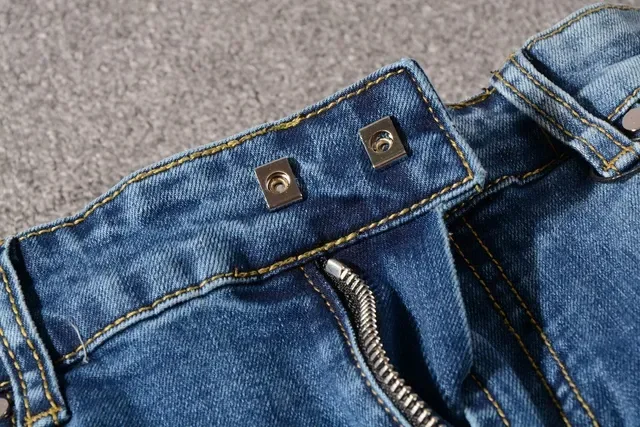 Balmain Moto-Panelled بناطيل جينز زرقاء مهترة 11