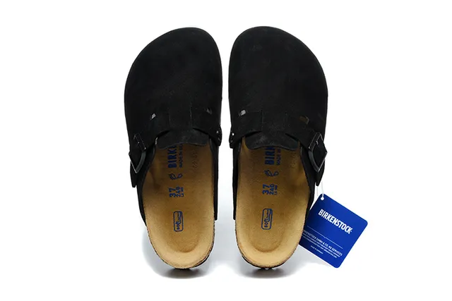 Birkenstock काला भूरा सुड ऊपरी एक पट्टी बकल बंद क्लॉग 2
