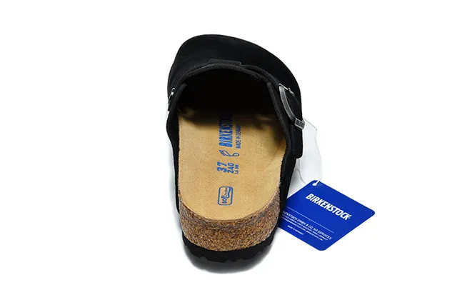 Birkenstock काला भूरा सुड ऊपरी एक पट्टी बकल बंद क्लॉग 3