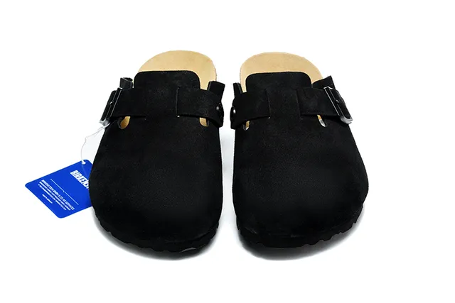 Birkenstock काला भूरा सुड ऊपरी एक पट्टी बकल बंद क्लॉग 4