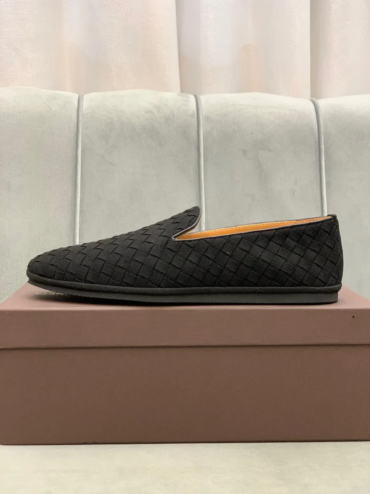 Bottega Veneta Andiamo Noir Beige Cuir Intrecciato Tissé Mocassin Slip-On 6