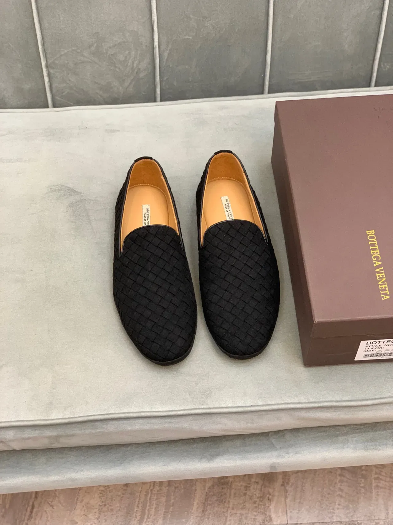 Bottega Veneta Andiamo Noir Beige Cuir Intrecciato Tissé Mocassin Slip-On 7