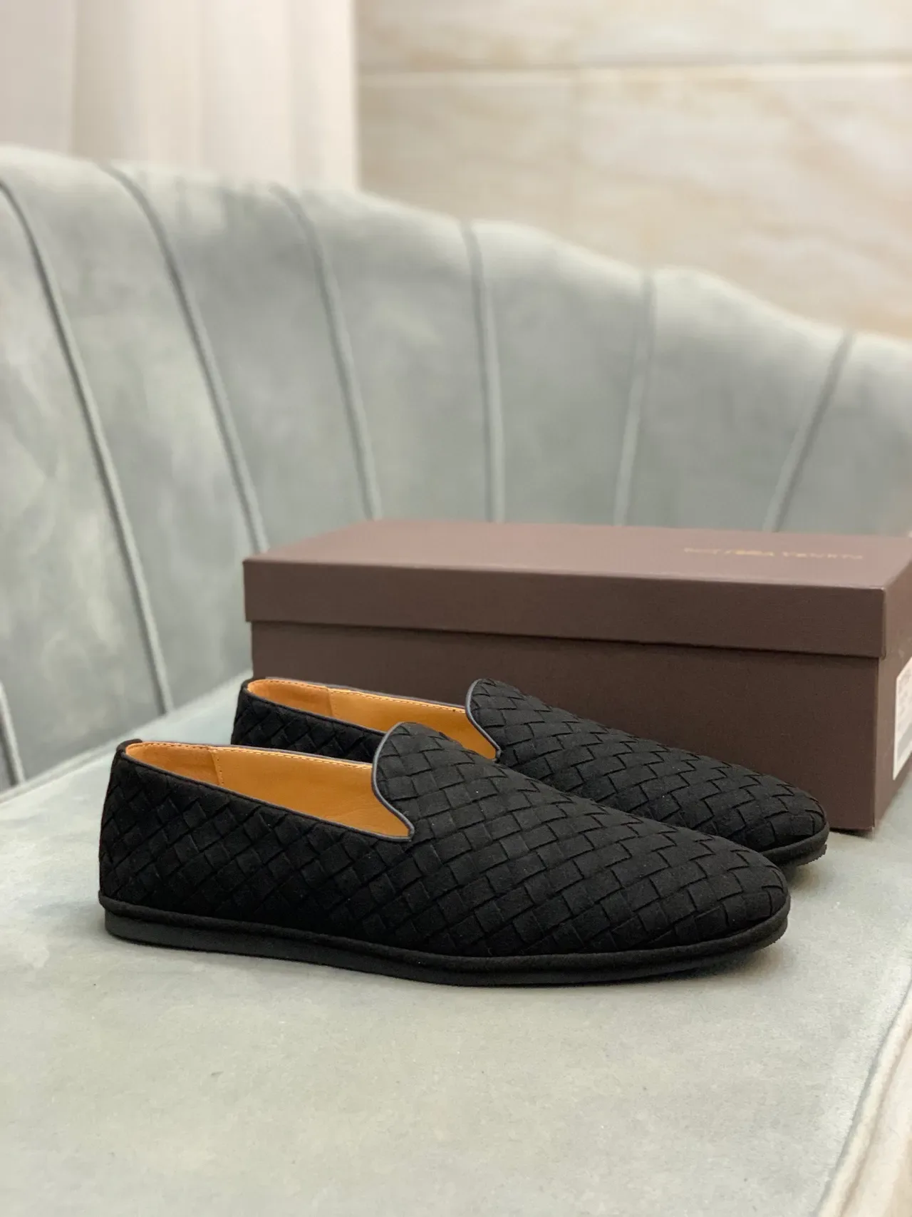 Bottega Veneta Andiamo Noir Beige Cuir Intrecciato Tissé Mocassin Slip-On 8