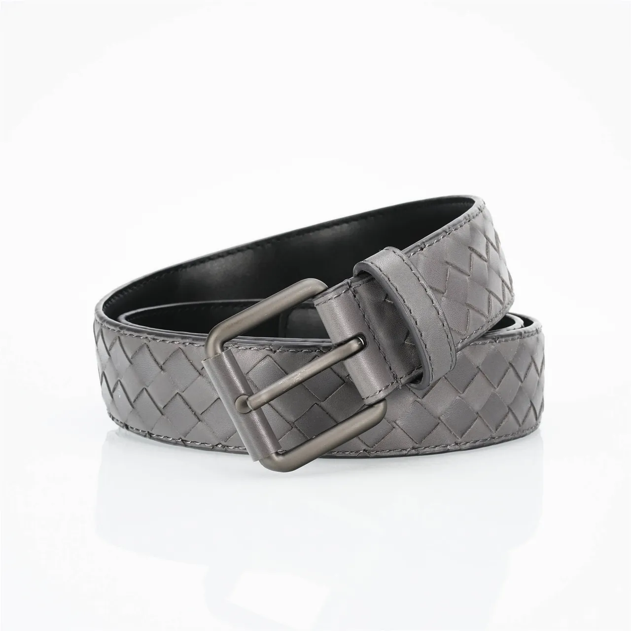 Bottega Veneta Cassette Intrecciato ধূসর চামড়ার বেল্ট 4