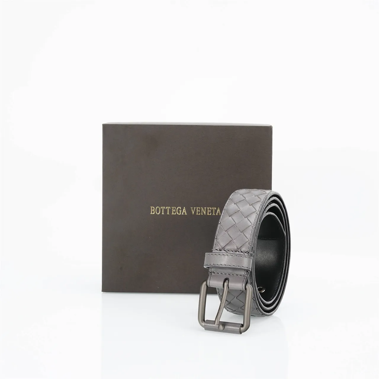 Bottega Veneta Cassette Intrecciato ধূসর চামড়ার বেল্ট 6