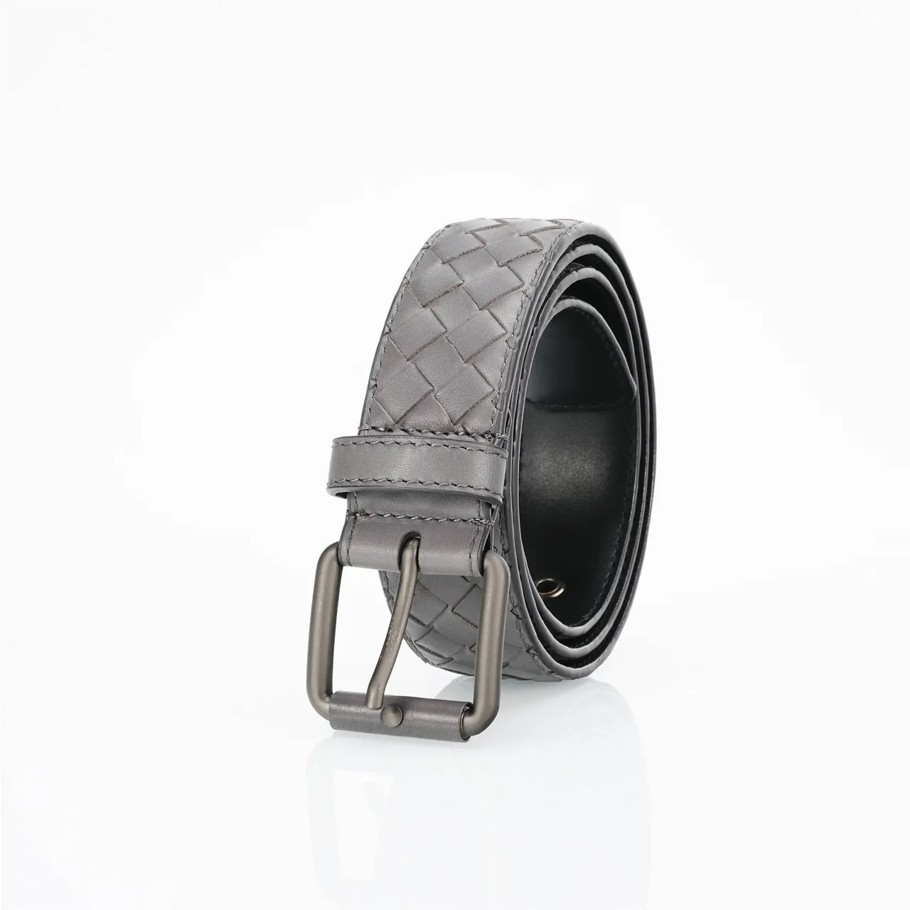 Bottega Veneta Cassette Intrecciato ধূসর চামড়ার বেল্ট 7