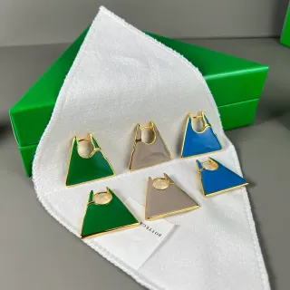 Bottega Veneta Green Blue Triangular Enamel Gold-Tone Frame Earrings