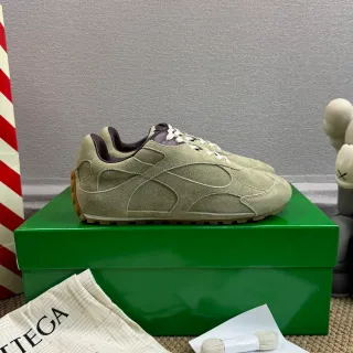 Bottega Veneta Green Brown Suede Upper Sculpted Overlay Panels Lifestyle Sneakers