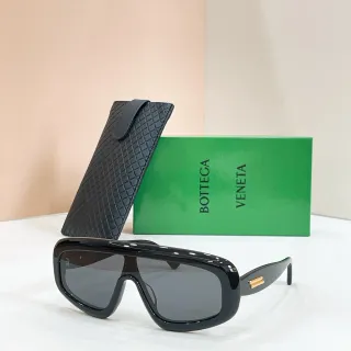Bottega Veneta Oversized Shield Black Gold Frame Glossy Acetate Sunglasses