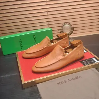 Bottega Veneta Tan Leather Moc-Toe Slip-On Loafers