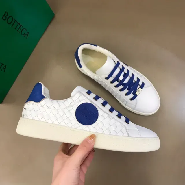 Bottega Veneta أبيض أزرق Intrecciato جلد مضفور شارة لوجو دائرية حذاء أسلوب حياة 6