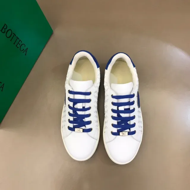 Bottega Veneta أبيض أزرق Intrecciato جلد مضفور شارة لوجو دائرية حذاء أسلوب حياة 9