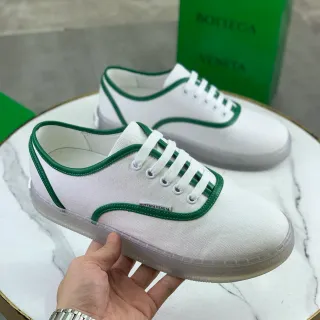 Bottega Veneta White Green Upper Contrast Piping Canvas Shoes
