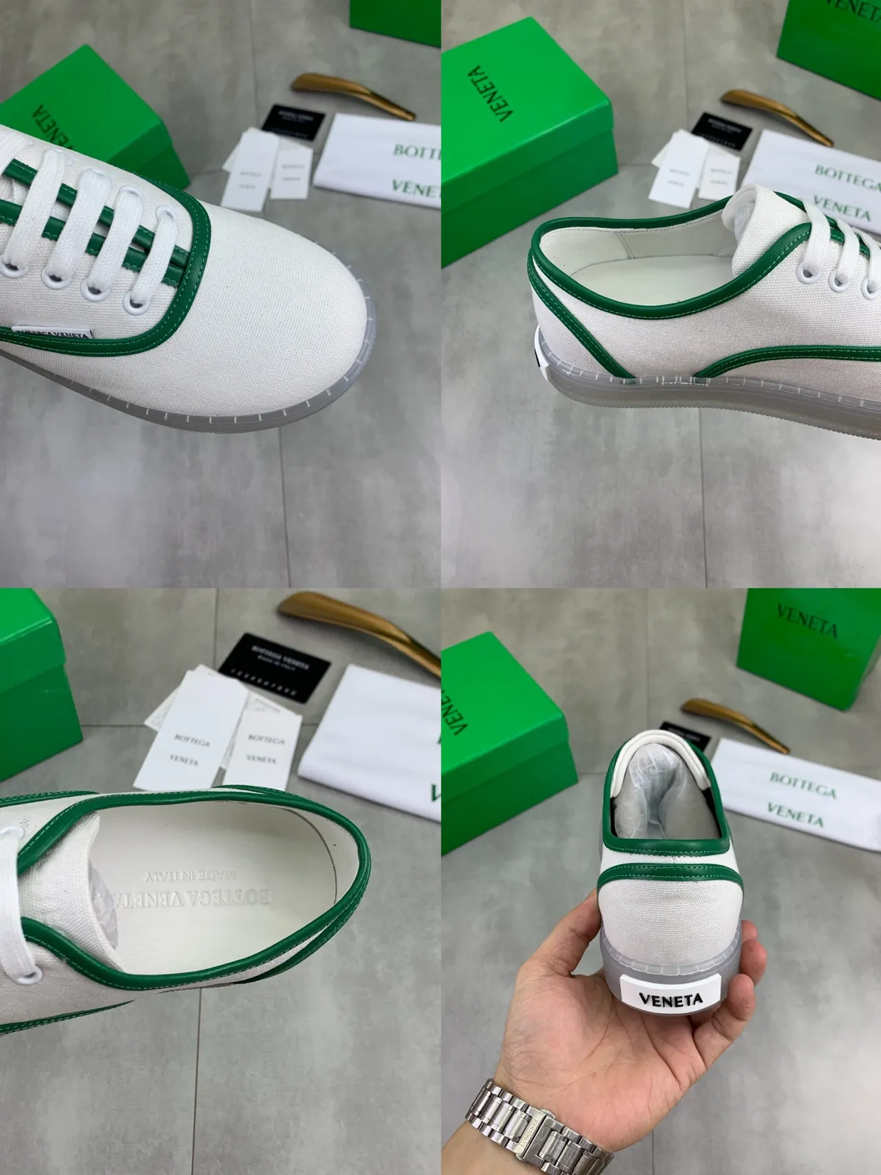 Bottega Veneta White Green Upper Contrast Piping Canvas Shoes 3