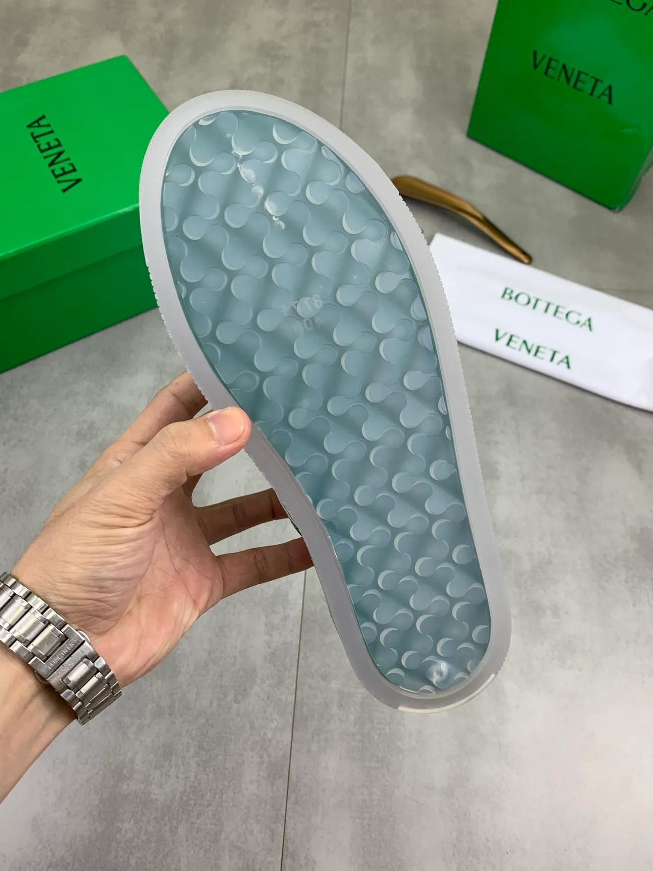 Bottega Veneta White Green Upper Contrast Piping Canvas Shoes 4