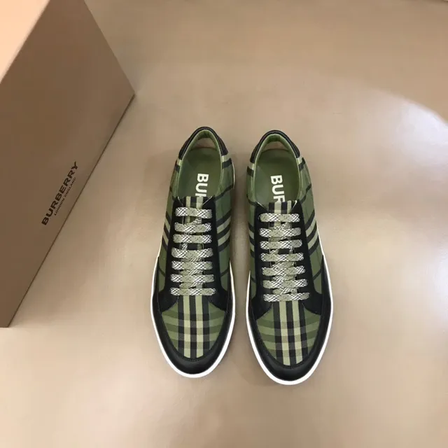Burberry أخضر الجيش أسود شيك المنزل قماش أعلى جلد كاب الإصبع أحذية أسلوب الحياة 8