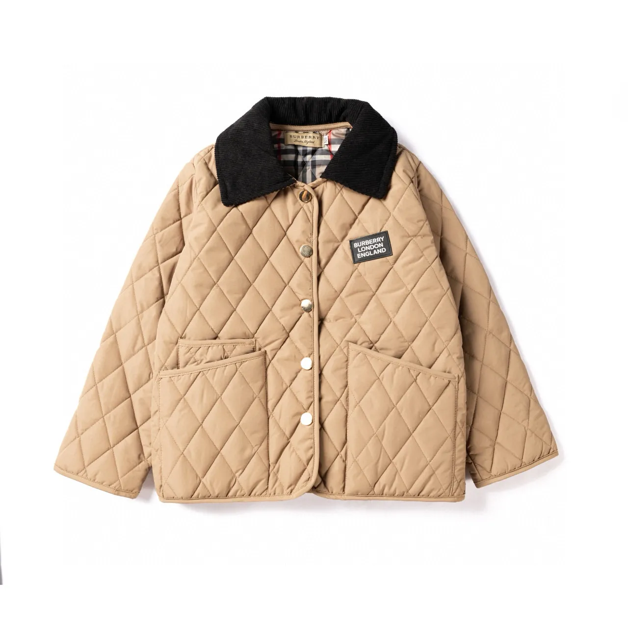 Burberry بيج أسود مبطن ماس كوردروي كولار جاكيت 2