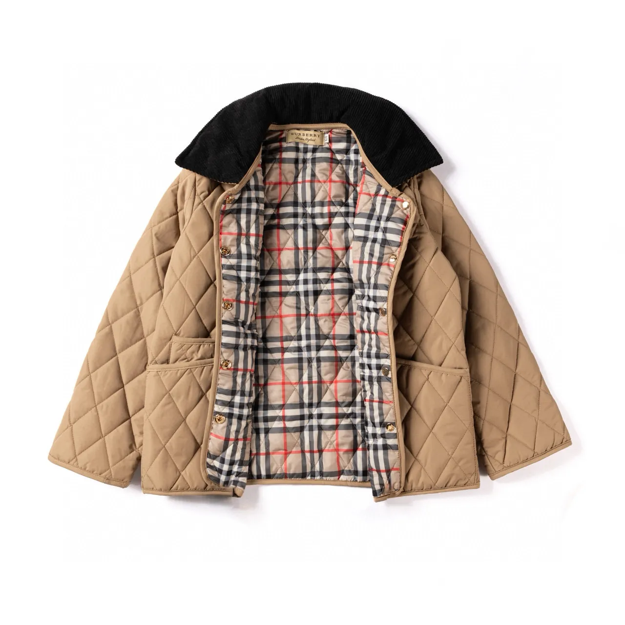 Burberry بيج أسود مبطن ماس كوردروي كولار جاكيت 4