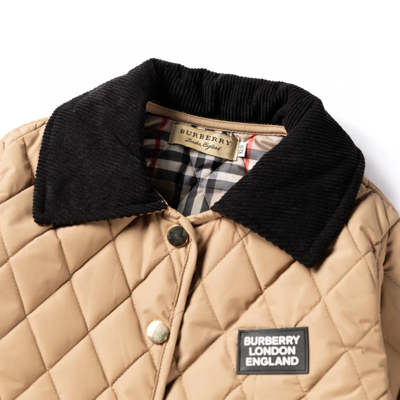Burberry بيج أسود مبطن ماس كوردروي كولار جاكيت 5
