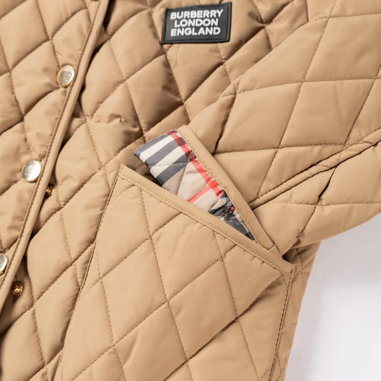 Burberry بيج أسود مبطن ماس كوردروي كولار جاكيت 9