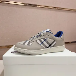 Burberry Beige Blue Low-Top Check-Paneled Lifestyle Sneakers