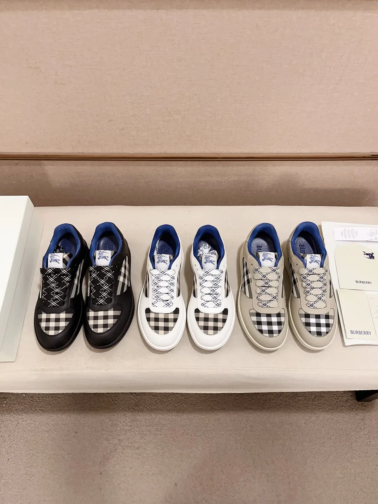 Burberry Black Beige Low-Top House Check Panel Lifestyle Sneakers 2