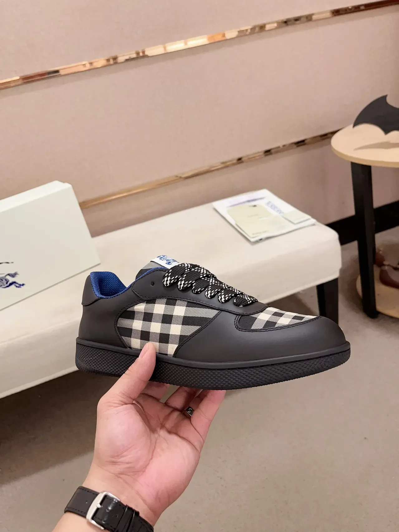 Burberry Black Beige Low-Top House Check Panel Lifestyle Sneakers 5