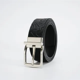 Burberry Preto Prata Monograma Embossed Fecho Reversible Cinto de Couro