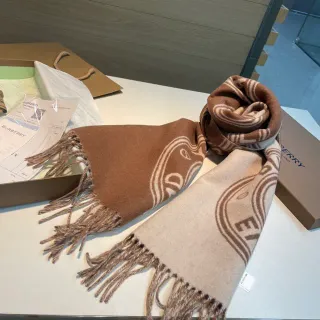 Burberry Brown Beige Double-Faced Monogrammed Cashmere Scarf